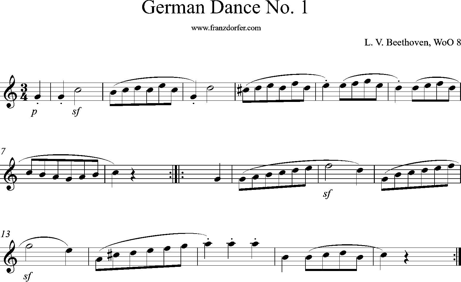 clarinet sheet music, Deutscher Tanz Nr. 1